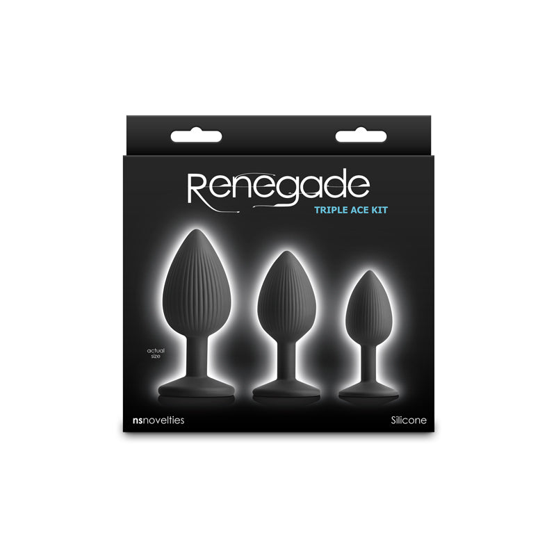 Renegade Triple Ace Kit - Black - Black Butt Plugs - Set of 3 Sizes-NSN-1105-80