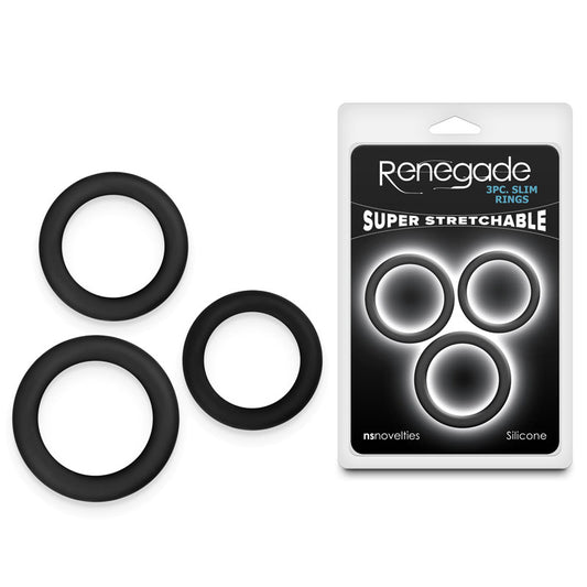Renegade 3pc Slim Rings - Black - Black Cock Rings - Set of 3 Sizes-NSN-1111-03