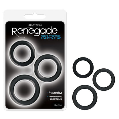Renegade Diversity Rings - Black Cock Rings - Set of 3 Sizes-NSN-1116-43