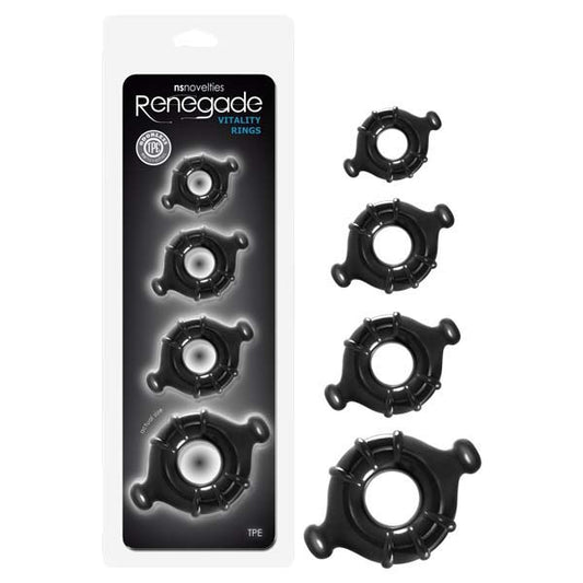 Renegade Vitality Rings - Black Cock Rings - Set of 4 Sizes-NSN-1116-63