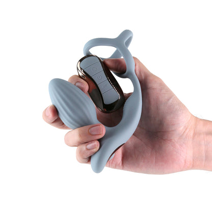 Renegade Pinnacle - Grey - Grey USB Rechargeable Vibrating Butt Plug with Cock Ring-NSN-1132-69
