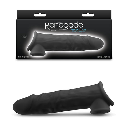 Renegade Annex - Thin - Black - Black 19.4 cm Penis Extender Sleeve-NSN-1165-03