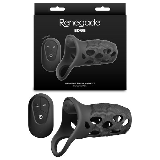 Renegade Edge - Black - Black USB Rechargeable Vibrating Penis Sleeve with Wireless Remote - NSN-1165-33