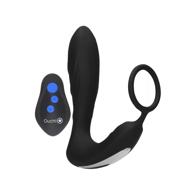OUCH! E-stim & Vibrating Butt Plug Cock Ring - Black USB Rechargeable Vibrating Butt Plug & Cock Ring with e-Stim-OU580BLK
