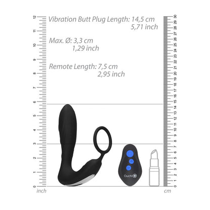 OUCH! E-stim & Vibrating Butt Plug Cock Ring - Black USB Rechargeable Vibrating Butt Plug & Cock Ring with e-Stim-OU580BLK