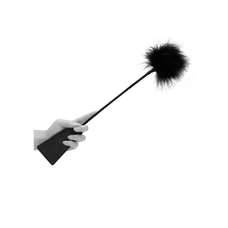 OUCH! Black & White Crop with Feather Tickler - Black 44 cm Feather Crop-OU693BLK