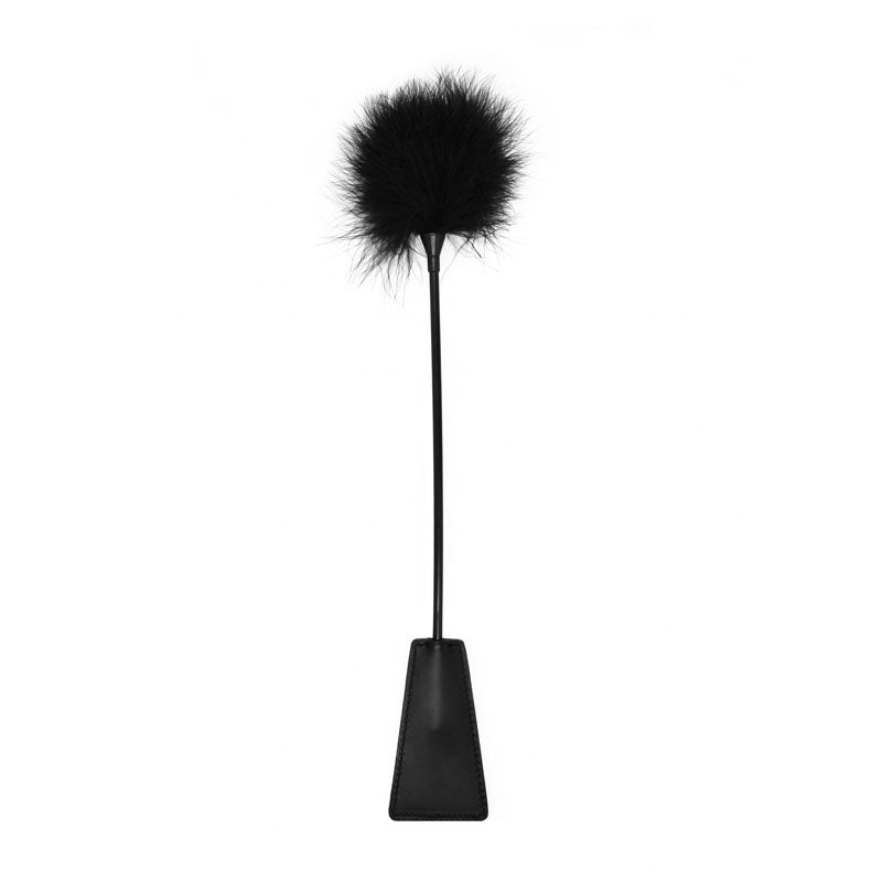 OUCH! Black & White Crop with Feather Tickler - Black 44 cm Feather Crop-OU693BLK