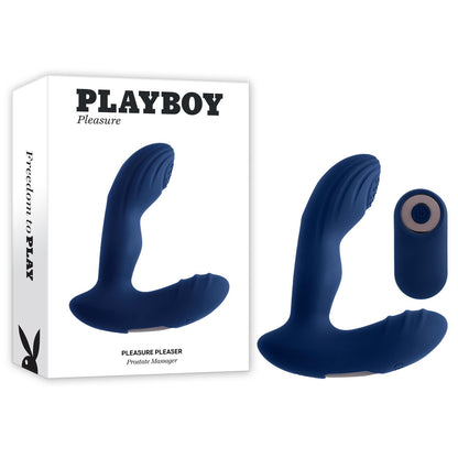 Playboy Pleasure PLEASURE PLEASER - Blue USB Rechargeable Vibrating Prostate Massager with Wireless Remote - PB-RS-2338-2
