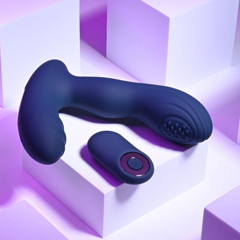 Playboy Pleasure PLEASURE PLEASER - Blue USB Rechargeable Vibrating Prostate Massager with Wireless Remote - PB-RS-2338-2