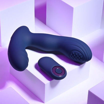 Playboy Pleasure PLEASURE PLEASER - Blue USB Rechargeable Vibrating Prostate Massager with Wireless Remote - PB-RS-2338-2
