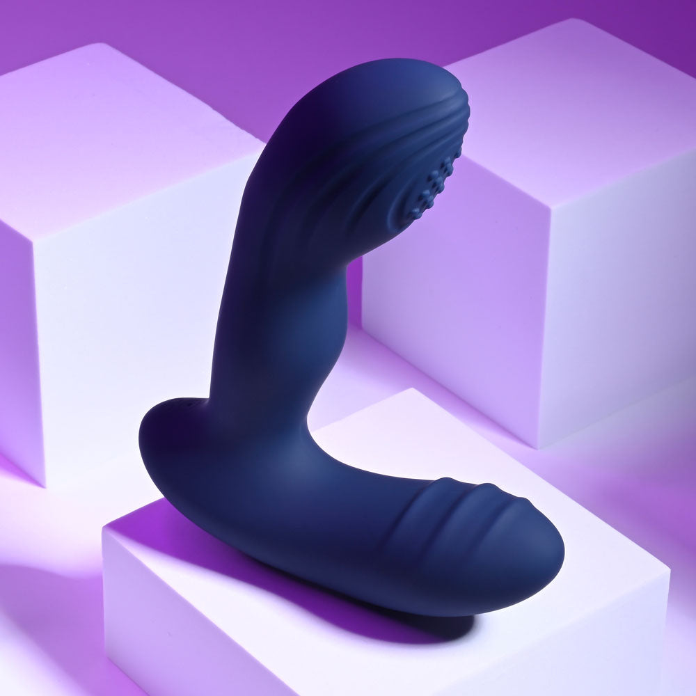 Playboy Pleasure PLEASURE PLEASER - Blue USB Rechargeable Vibrating Prostate Massager with Wireless Remote - PB-RS-2338-2