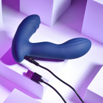 Playboy Pleasure PLEASURE PLEASER - Blue USB Rechargeable Vibrating Prostate Massager with Wireless Remote - PB-RS-2338-2