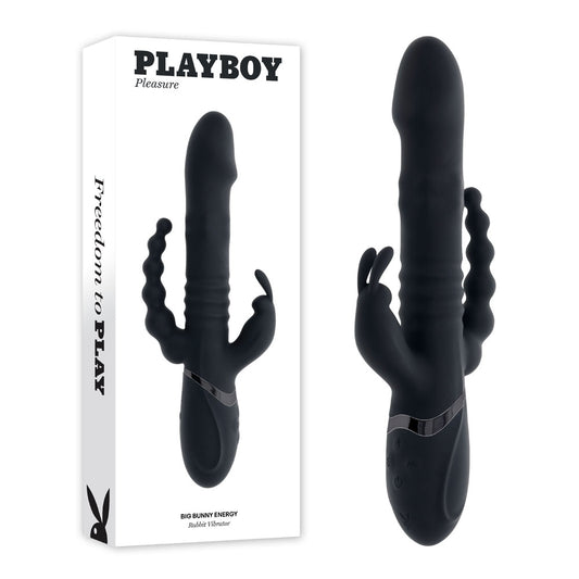 Playboy Pleasure BIG BUNNY ENERGY - Black 26.2 cm USB Rechargeable Rabbit Vibrator with Anal Beads - PB-RS-3618-2