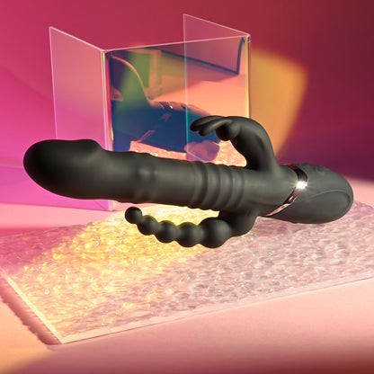 Playboy Pleasure BIG BUNNY ENERGY - Black 26.2 cm USB Rechargeable Rabbit Vibrator with Anal Beads - PB-RS-3618-2