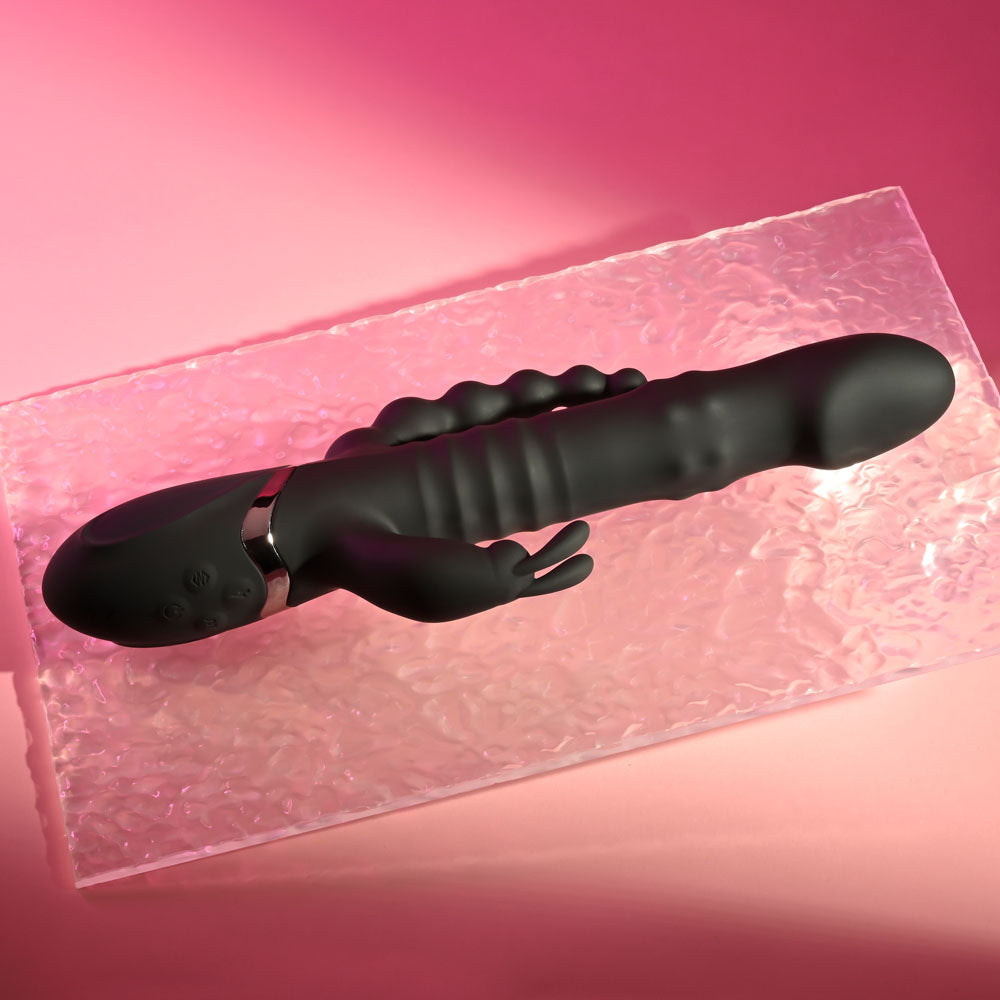 Playboy Pleasure BIG BUNNY ENERGY - Black 26.2 cm USB Rechargeable Rabbit Vibrator with Anal Beads - PB-RS-3618-2