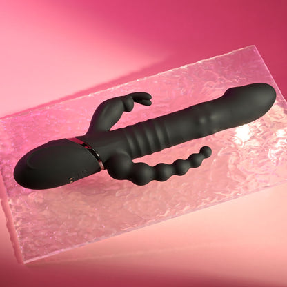 Playboy Pleasure BIG BUNNY ENERGY - Black 26.2 cm USB Rechargeable Rabbit Vibrator with Anal Beads - PB-RS-3618-2