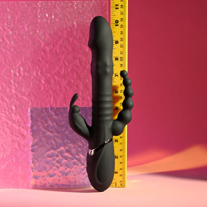 Playboy Pleasure BIG BUNNY ENERGY - Black 26.2 cm USB Rechargeable Rabbit Vibrator with Anal Beads - PB-RS-3618-2