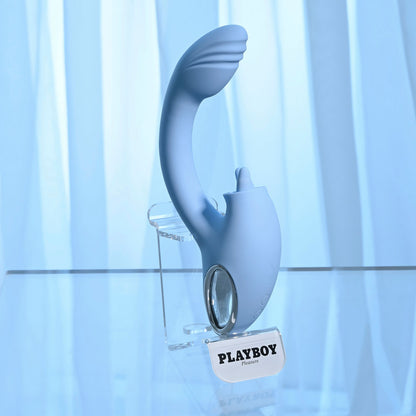 Playboy Pleasure SAPPHIRE SKY - Blue 21.6 cm USB Rechargeable Vibrator with Double Tongue Stimulator-PB-RS-4509-2