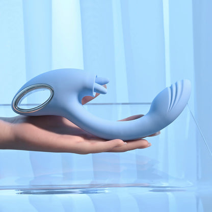 Playboy Pleasure SAPPHIRE SKY - Blue 21.6 cm USB Rechargeable Vibrator with Double Tongue Stimulator-PB-RS-4509-2