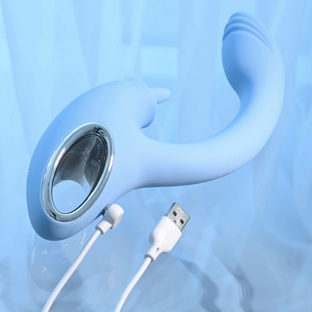 Playboy Pleasure SAPPHIRE SKY - Blue 21.6 cm USB Rechargeable Vibrator with Double Tongue Stimulator-PB-RS-4509-2