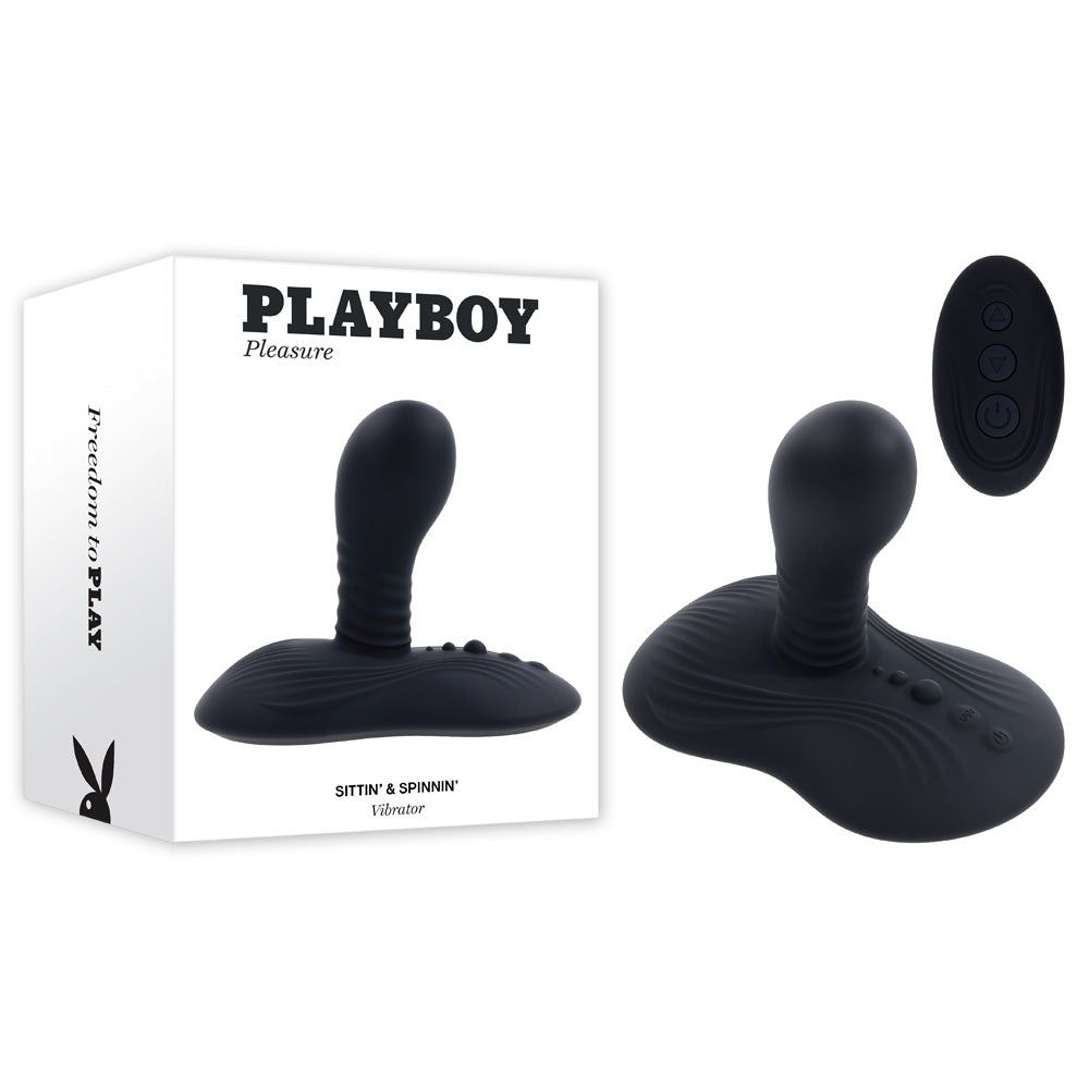 Playboy Pleasure SITTIN & SPINNIN - Black USB Rechargeable Spinning Vibrator & Grinder Pad with Remote-PB-RS-5995-2