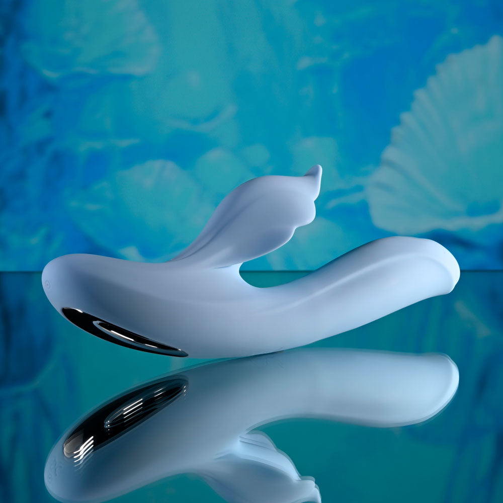 Playboy Pleasure IN BLOOM - Blue 23.5 cm USB Rechargeable Thrusting Tapping & Heating Dual Vibrator-PB-RS-6466-2