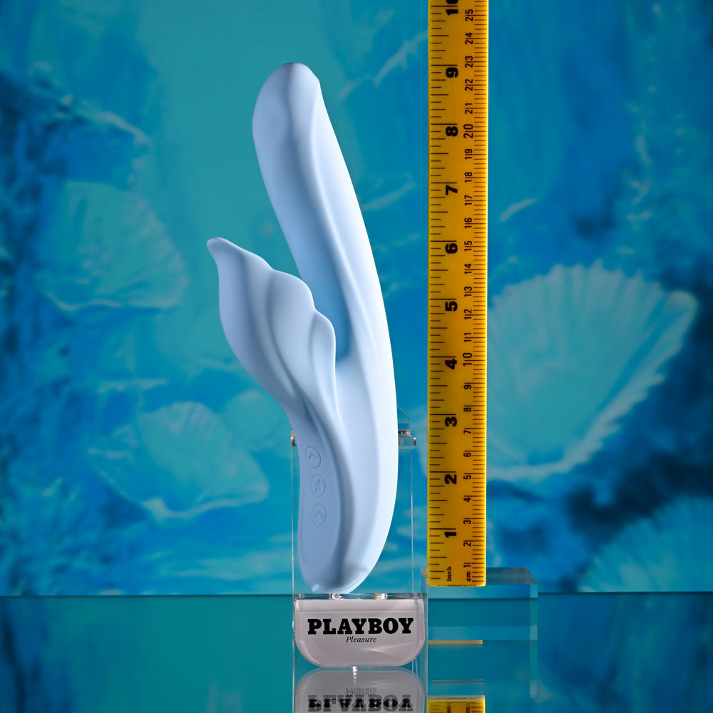 Playboy Pleasure IN BLOOM - Blue 23.5 cm USB Rechargeable Thrusting Tapping & Heating Dual Vibrator-PB-RS-6466-2