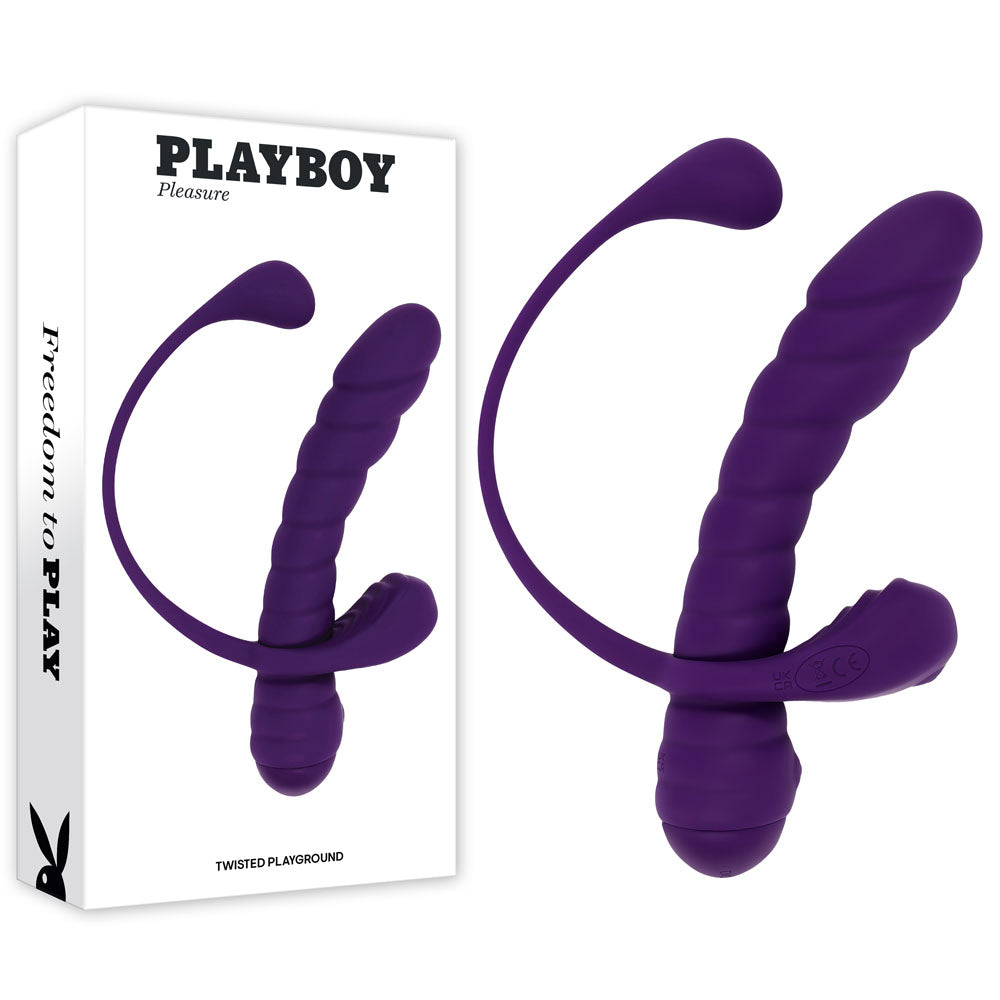 Playboy Pleasure TWISTED PLAYGROUND - Purple USB Rechargeable Vibrator and Cock Ring Kit-PB-RS-6657-2