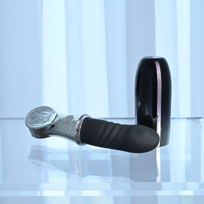 Playboy Pleasure BON VOYAGE - Black/Chrome 18.7 cm USB-C Rechargeable Tapping Vibrator - PB-RS-6671-2