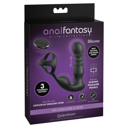 Anal Fantasy Elite Ass-Gasm Slide & Glide - Black USB Rechargeable Prostate Massage with Cock Ring-PD4795-23