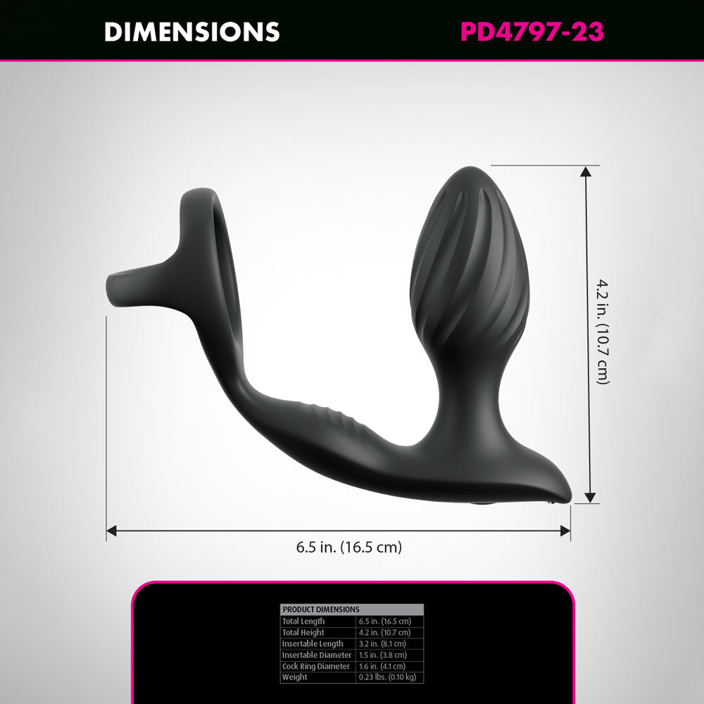 Anal Fantasy Elite Ass-Gasm Gyro-Milk Pro - Black USB Rechargeable Gyrating Butt Plug with Cock Ring-PD4797-23