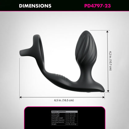 Anal Fantasy Elite Ass-Gasm Gyro-Milk Pro - Black USB Rechargeable Gyrating Butt Plug with Cock Ring-PD4797-23