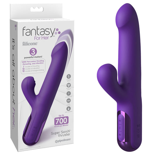 Fantasy For Her Super SoniX Thruster - Purple USB Rechargeable Thrusting Rabbit Vibrator-PD4971-12