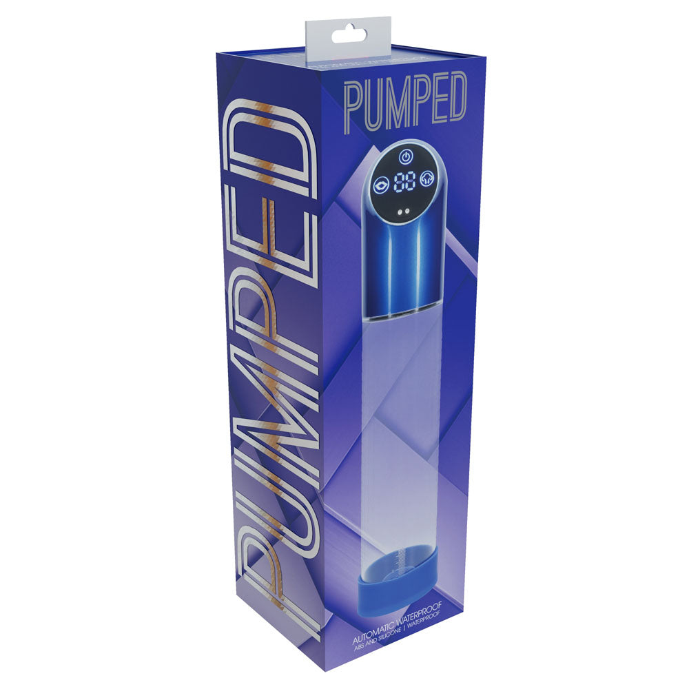 PUMPED Automatic Waterproof Pump - Metal Blue - Blue/Clear USB Rechargeable Automatic Penis Pump-PMP056MBL