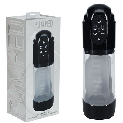PUMPED TechnoThrust Auto Masturbator - Black/Clear USB Rechargeable Auto Maturbator-PMP061BLK