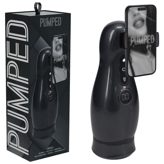 PUMPED Virtuo - Gunmetal - Gunmetal Grey/Clear USB Rechargeable Sucking And Vibrating Auto Masturbator-PMP065GUN