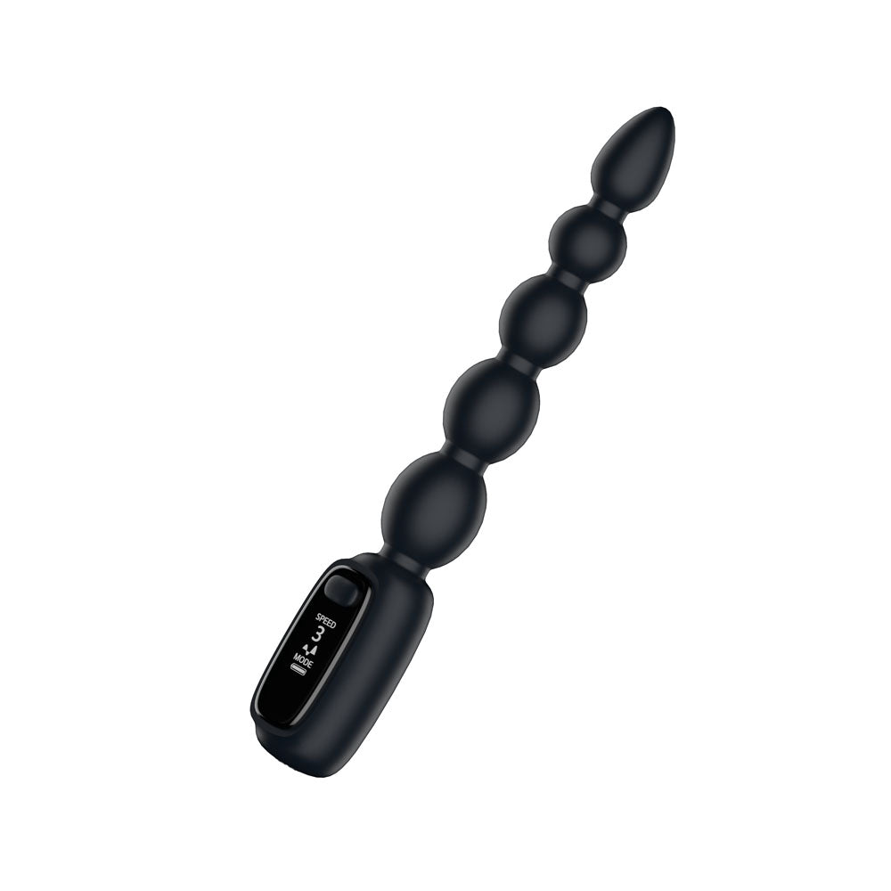 Passion Play Vibrating Anal Beads with LED Screen - Black 23 cm USB Rechargeable Vibrating Anal Beads - PP0175