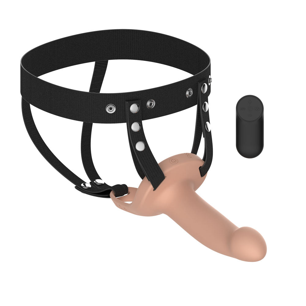 Passion Play Vibrating Smooth Hollow Strap-On - Flesh - Flesh 15.5 cm USB Rechargeable Vibrating Hollow Strap-On with Wireless Remote - PP0216