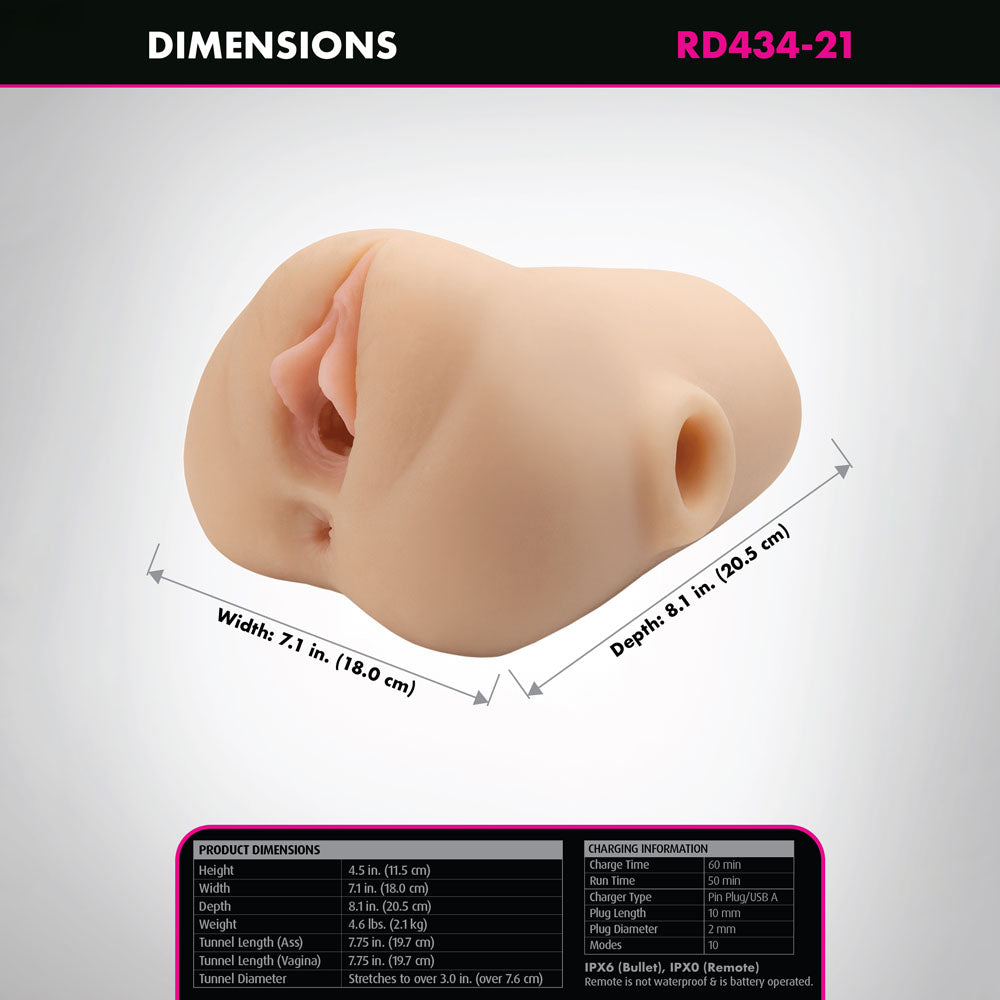 PDX Plus Double Pounder Vibrating Squeeze Stroker - Flesh - Flesh USB Rechargeable Vibrating Vagina Stroker-RD434-21