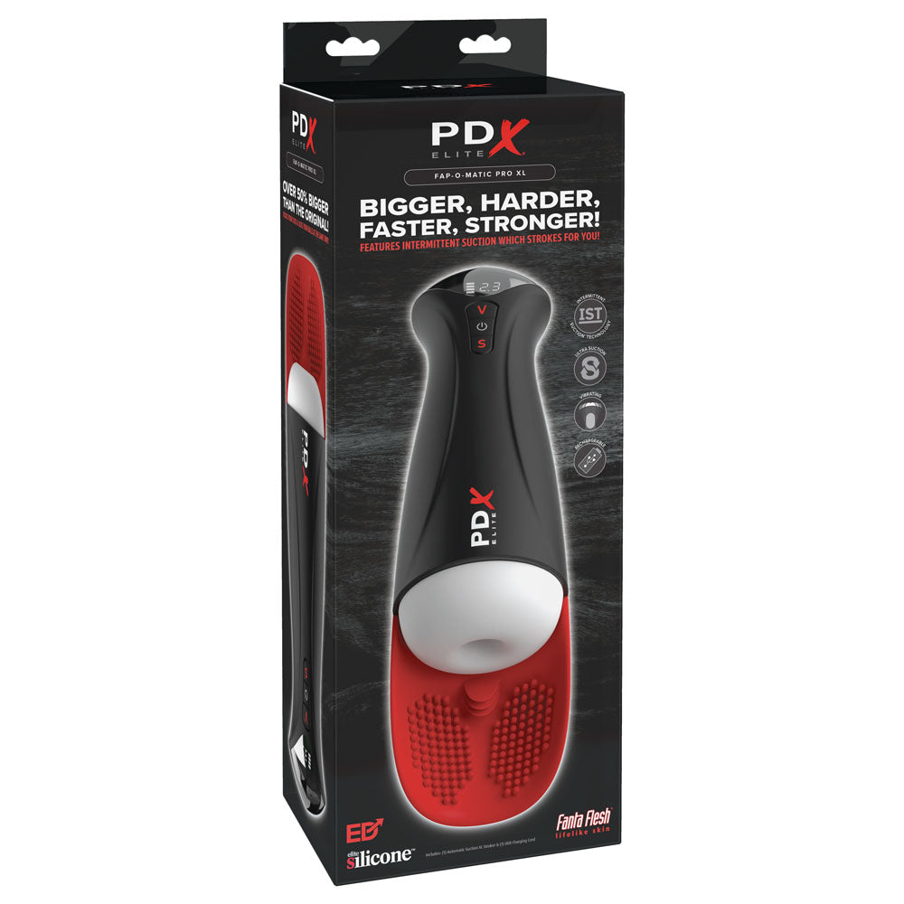 PDX Elite Fap-O-Matic Pro XL - White/Red - White USB Rechargeable Auto Stroker-RD554-20