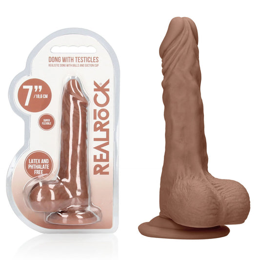 REALROCK 7 Realistic Dildo With Balls - Tan - Tan 17.8 cm Dong - REA094TAN