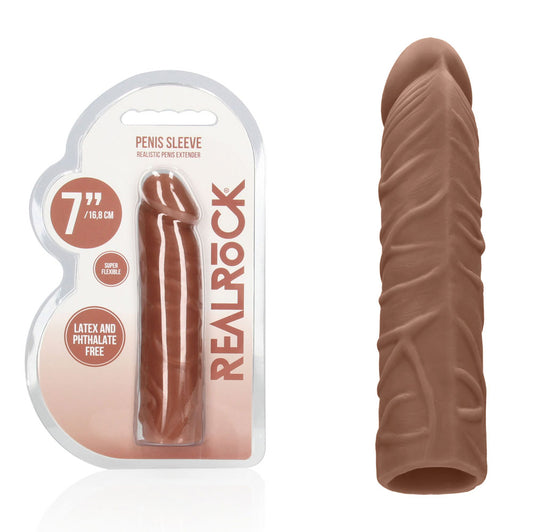 REALROCK 7 Penis Extender - Tan - Tan 17.8 cm Penis Extension Sleeve - REA104TAN