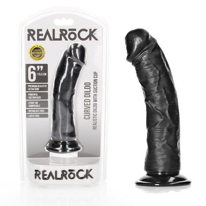 REALROCK Realistic Regular Curved Dildo with Suction Cup - 15.5 cm - Black 15.5 cm (6) Dong - REA116BLK