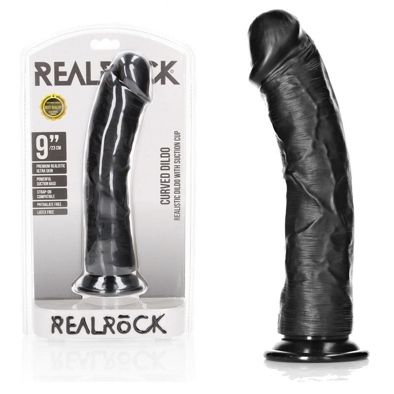 REALROCK Realistic Regular Curved Dildo with Suction Cup - 23 cm - Black 23 cm (9) Dong - REA119BLK