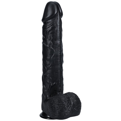 REALROCK 38cm Extra Long Dildo with Balls - Black - Black 38 cm (15) Extra Long Dong - REA165BLK