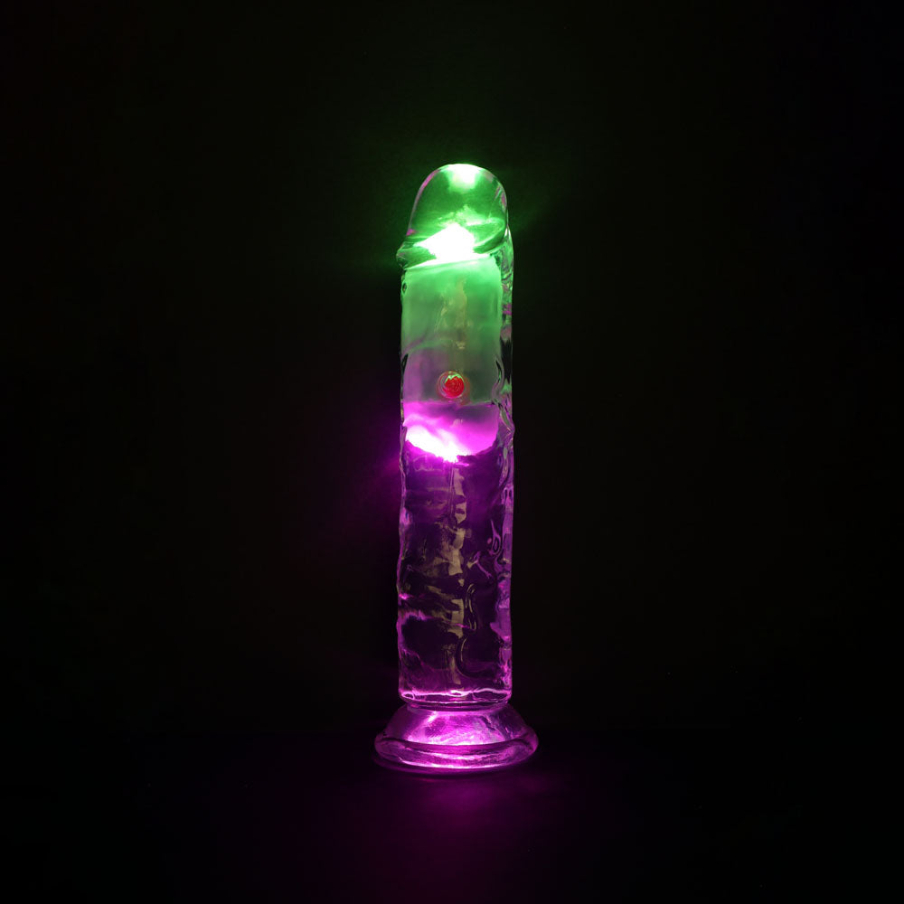 REALROCK 7 No Balls Wireless Rechargeable LED Vibrating Dong - Clear with LED 20 cm USB Rechargeable Vibrating Dong with Remote-REA204TRA
