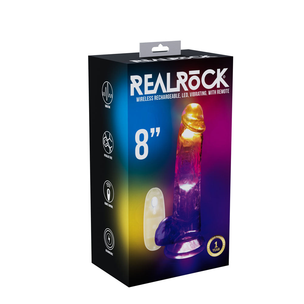 REALROCK 8 with Balls Wireless Rechargeable LED Vibrating Dong - Clear with LED 22.5 cm USB Rechargeable Vibrating Dong with Remote-REA207TRA