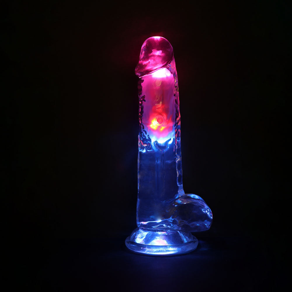 REALROCK 8 with Balls Wireless Rechargeable LED Vibrating Dong - Clear with LED 22.5 cm USB Rechargeable Vibrating Dong with Remote-REA207TRA