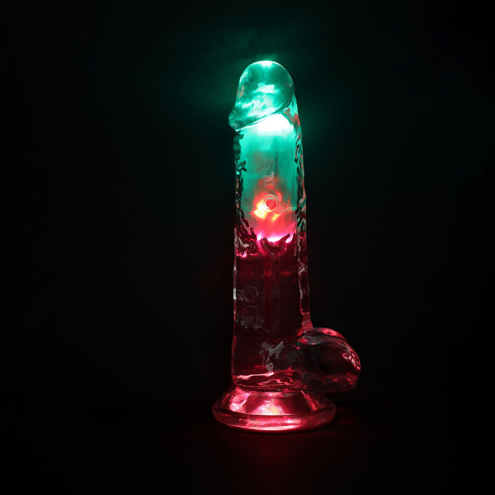 REALROCK 8 with Balls Wireless Rechargeable LED Vibrating Dong - Clear with LED 22.5 cm USB Rechargeable Vibrating Dong with Remote-REA207TRA