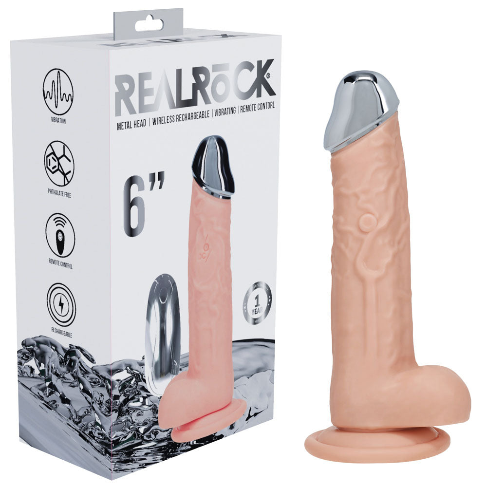 REALROCK Metal Head 6 Rechargeable Dildo - Flesh - Flesh 16.2 cm USB Rechargeable Vibrating Dildo with Metal Head and Wireless Remote - REA209FLE